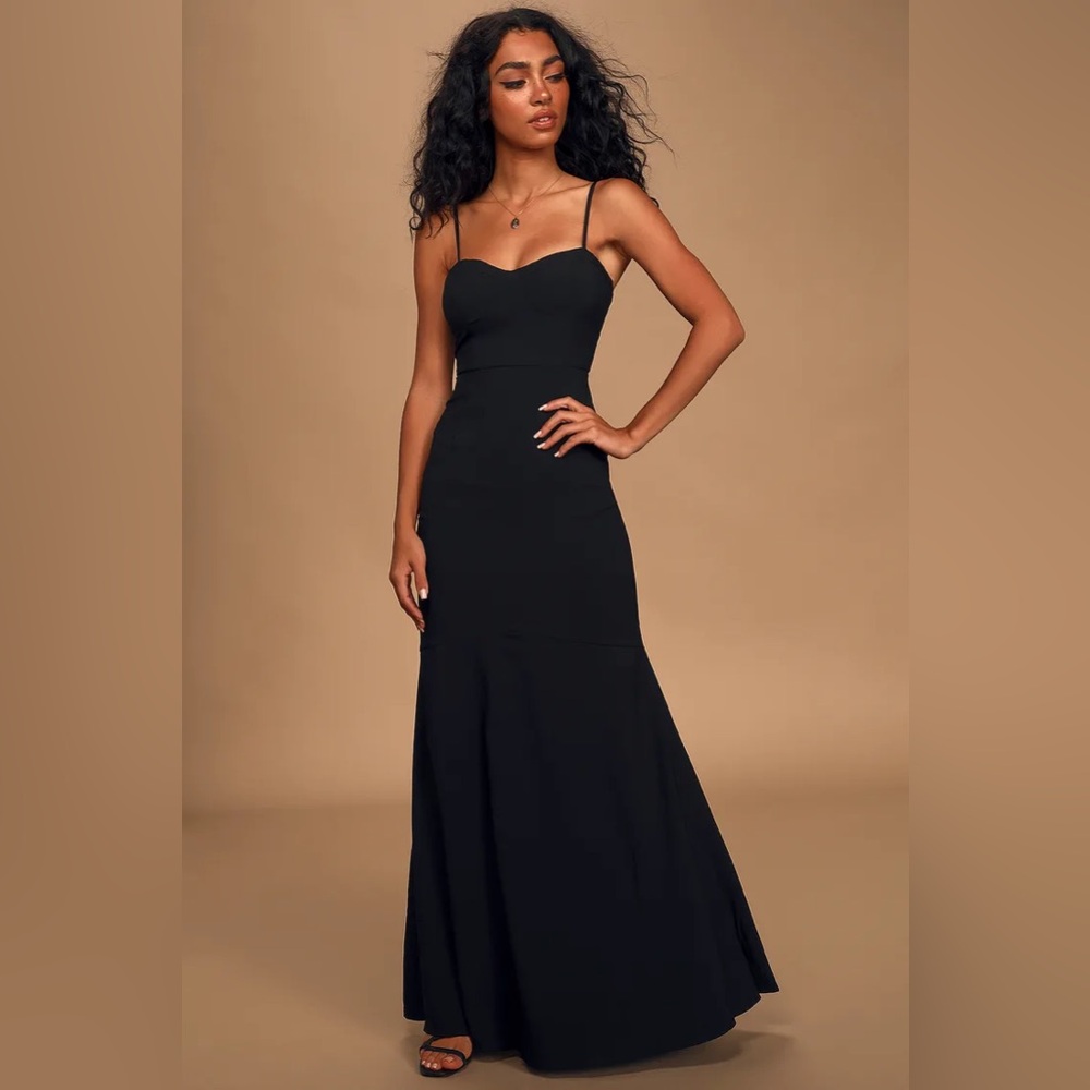 Lulu’s See You Again Black Bustier Mermaid Maxi Dress